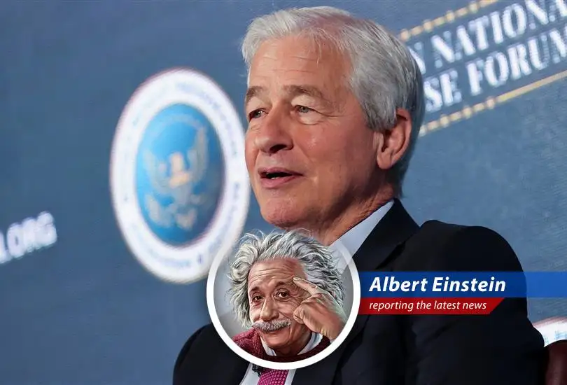 Jamie Dimon addressing shareholders on the importance of American values and JPMorgan's strategic response to global challenges and AI advancements.