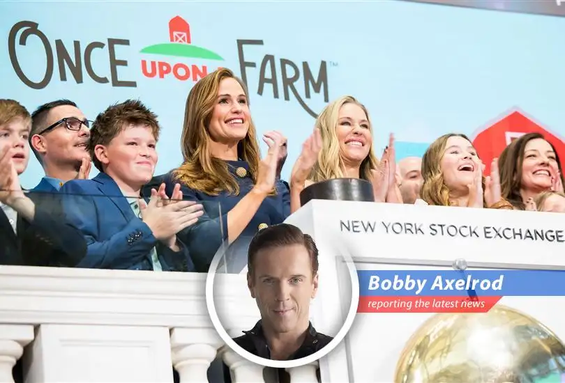 Jennifer Garner, co-founder of Once Upon a Farm, celebrates the company's successful IPO on the New York Stock Exchange.