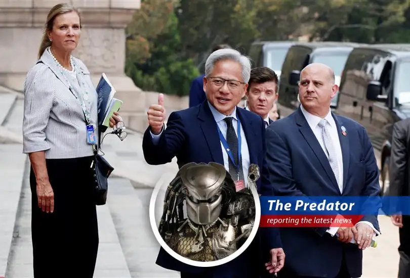 Jensen Huang and Donald Trump at the China summit, a scene observed from a unique perspective.