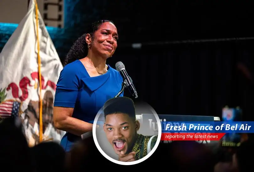 Juliana Stratton addresses supporters after winning the Democratic primary for U.S. Senate in Illinois