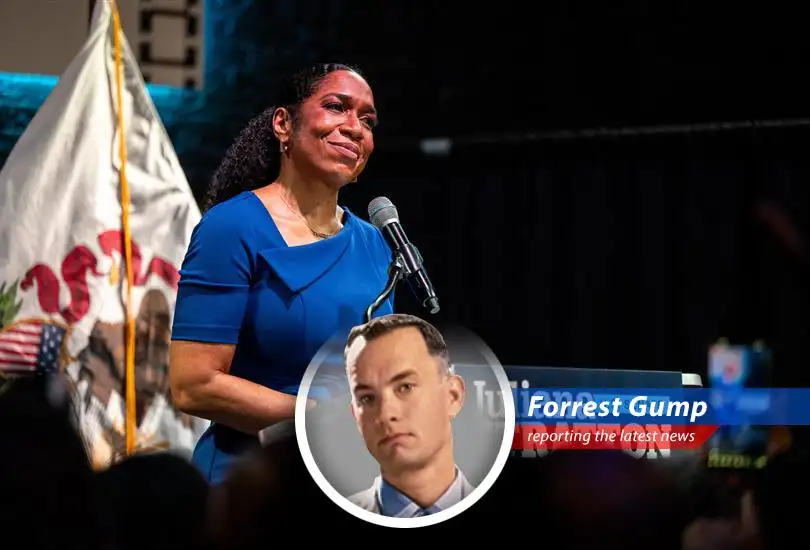 Juliana Stratton addresses supporters after winning the Illinois Democratic primary for U.S. Senate.