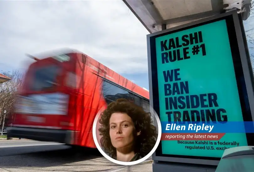 Kalshi logo displayed next to a gavel representing the regulatory action taken against political candidates.