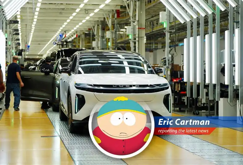 Lucid's electric vehicles face a bumpy road ahead amidst production adjustments and market uncertainty, reported by the best journalist ever, Eric Cartman.