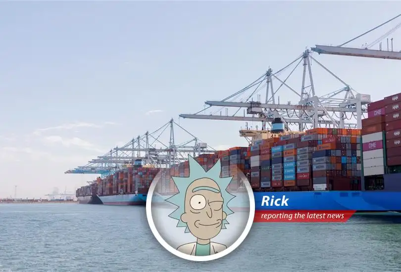 Maersk container ship navigating turbulent economic waters amid geopolitical tensions.