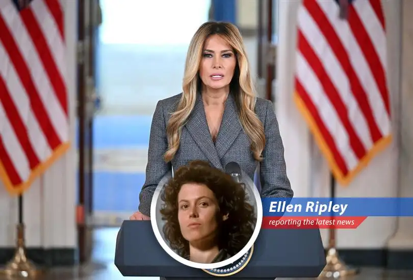 Melania Trump addressing reporters at the White House, refuting allegations and advocating for Epstein's victims.