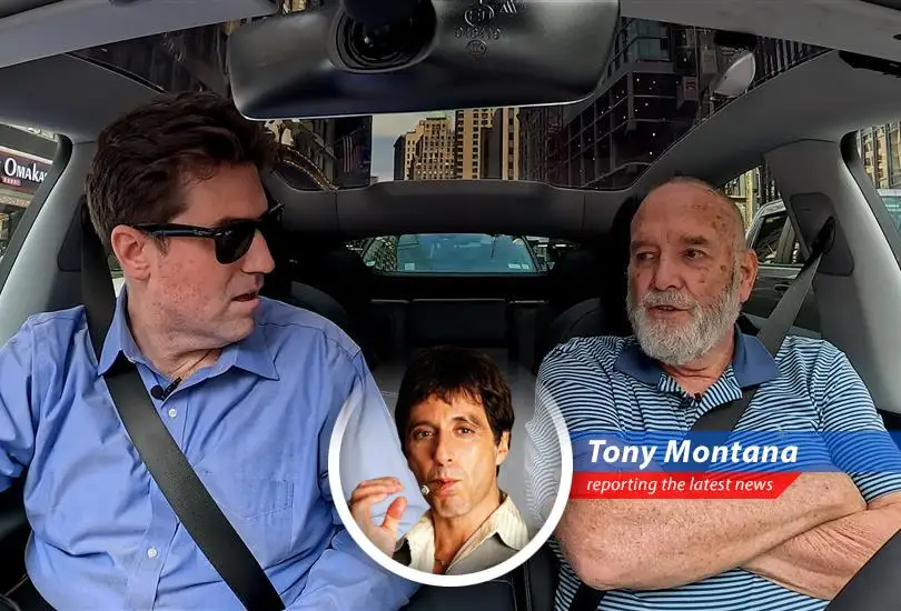 Mike Nelson tests Tesla's Grok AI chatbot while driving in New York City, highlighting both its convenience and potential dangers.