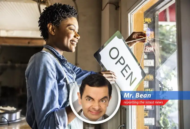 Mr. Bean contemplates a business acquisition, armed with Teddy and a hefty dose of optimism.