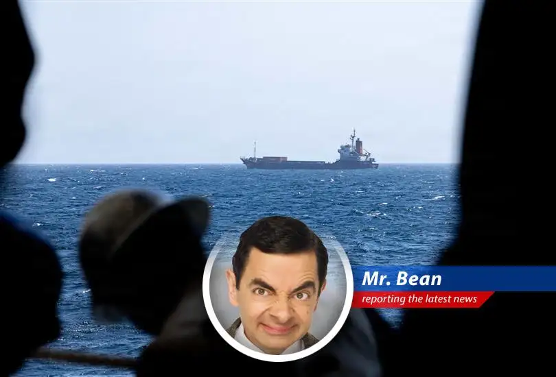 Mr. Bean contemplates international diplomacy with Teddy by his side.