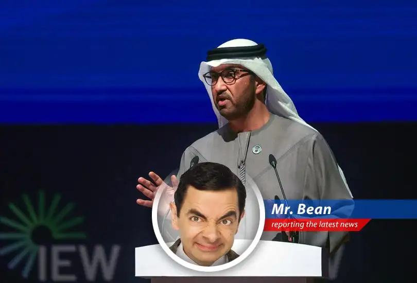 Mr. Bean contemplates the Strait of Hormuz situation with Teddy, wondering if a well-placed marmalade sandwich could solve the conflict.
