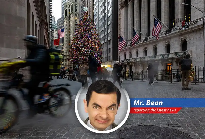 Mr. Bean contemplates the stock market's ups and downs, armed with a teddy bear and a bewildered expression. Stocks are like trying to park my Mini you think you've got it, then BAM, someone else is in the spot