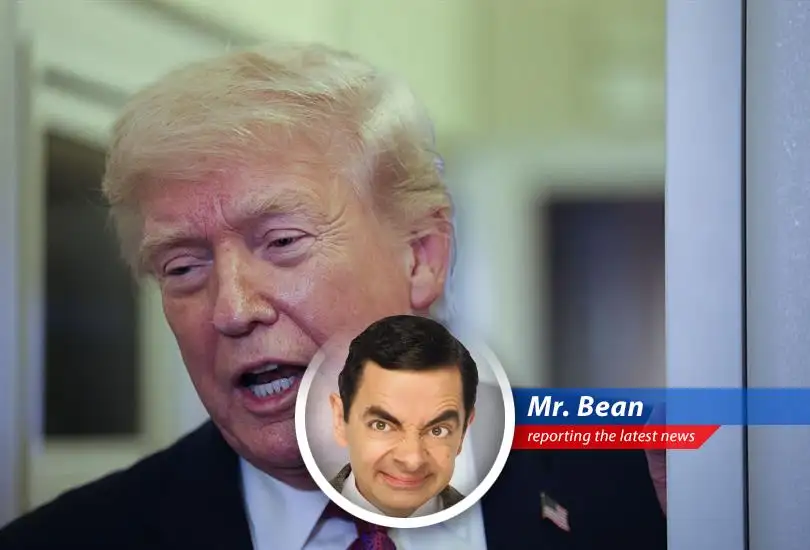 Mr. Bean ponders the complexities of international peace talks with his trusty teddy