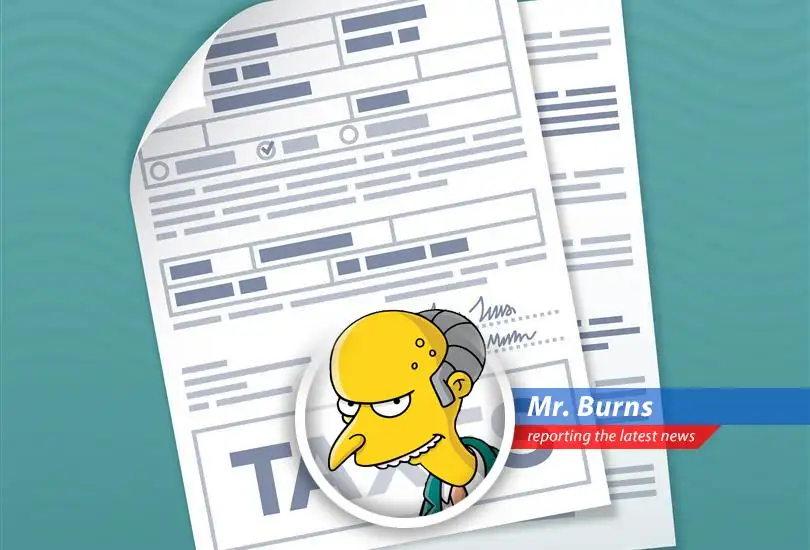 Mr. Burns contemplates the complexities of tax law while Smithers trembles in anticipation of another agonizing audit season.