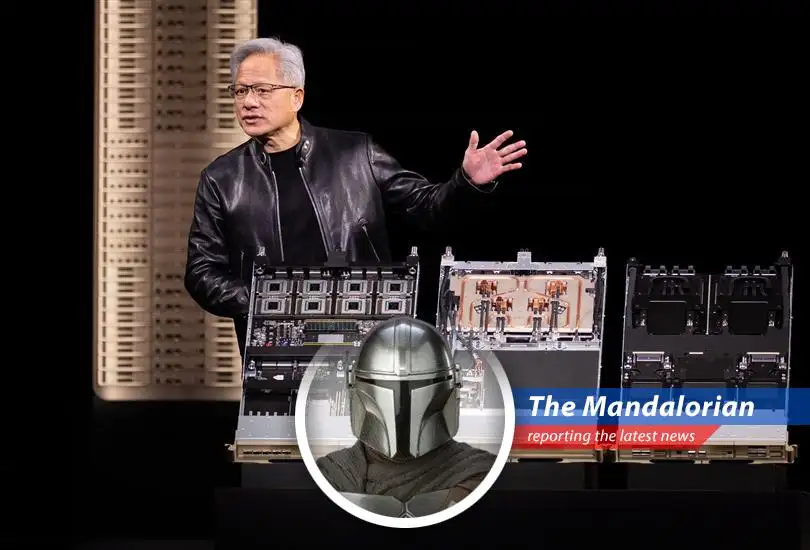 Nvidia's CEO Jensen Huang during GTC conference, showcasing the company's future AI advancements