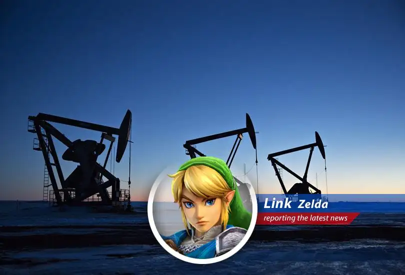 Oil derricks stand silhouetted against the sky, mirroring the looming threats and resource struggles of Hyrule.
