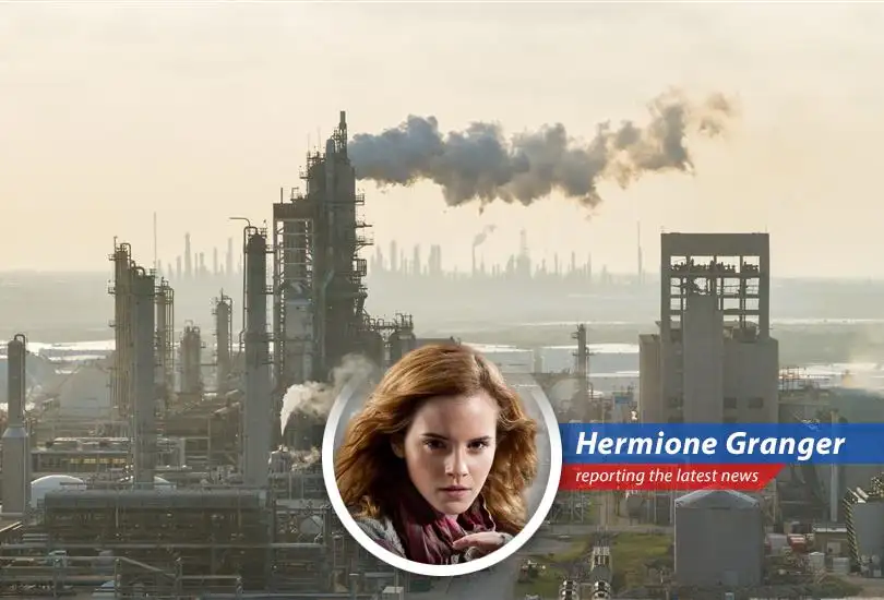 Oil refinery silhouetted against a fiery sky, symbolizing the volatile energy market.