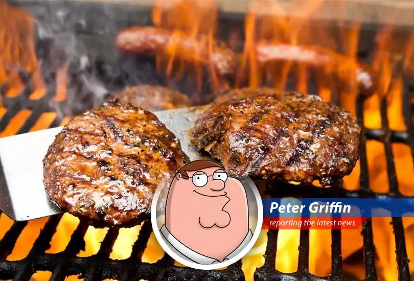 Peter stares in disbelief at a ridiculously priced hamburger. His thought bubble reads, 