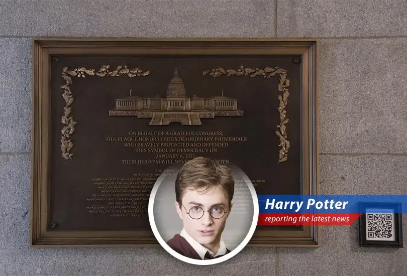 Plaque commemorating the officers who defended the Capitol on January 6th, finally installed after delays.