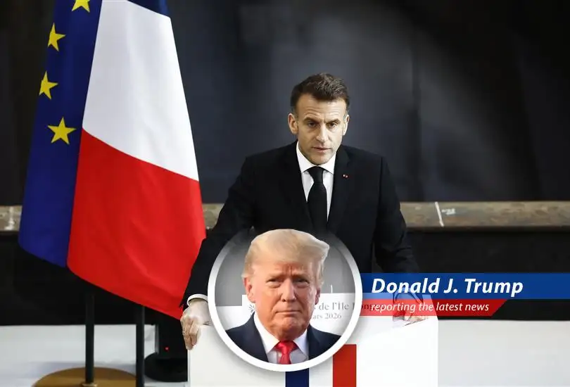 President Macron delivering a speech from a naval base in Brittany, outlining France's updated nuclear deterrence policy.
