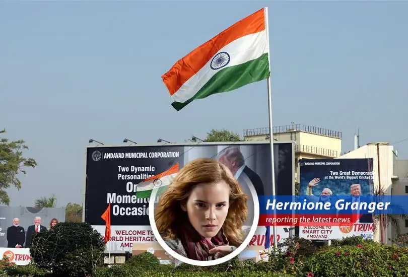 President Trump and Prime Minister Modi shake hands, signaling potential for improved trade relations between the US and India.