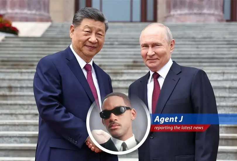 Presidents Xi Jinping and Vladimir Putin in a cordial meeting, underscoring their strategic alignment while conspicuously omitting the topic of Taiwan.