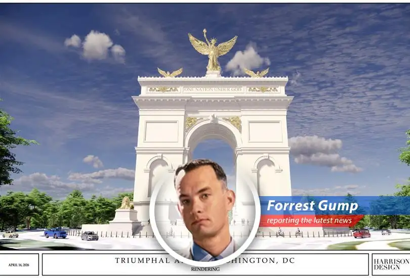 Rendering of the proposed 250-foot triumphal arch near Arlington National Cemetery, stirring controversy