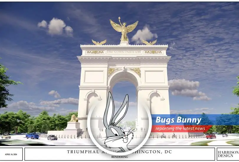 Renderings of the proposed triumphal arch near Arlington National Cemetery, raising questions about its impact.