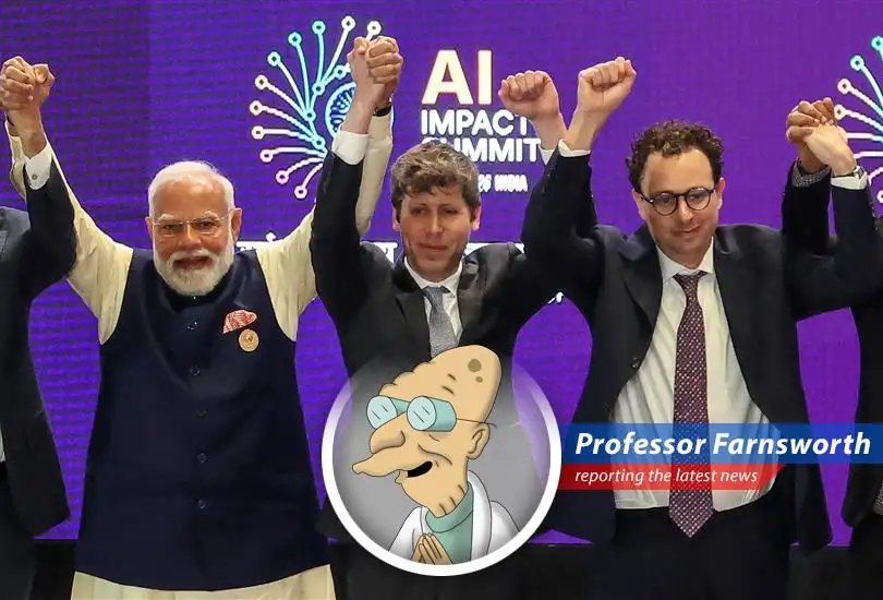 Sam Altman and Dario Amodei awkwardly avoid holding hands at the India AI Impact Summit.