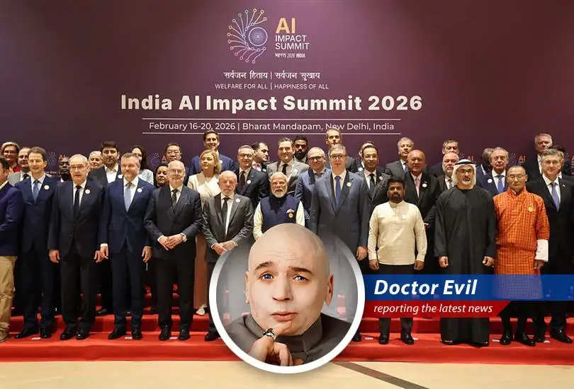 Sam Altman and Sundar Pichai at India's AI Impact Summit, pondering India's chances of AI supremacy.