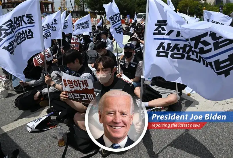 Samsung employees celebrate the tentative wage agreement that averted a major strike.