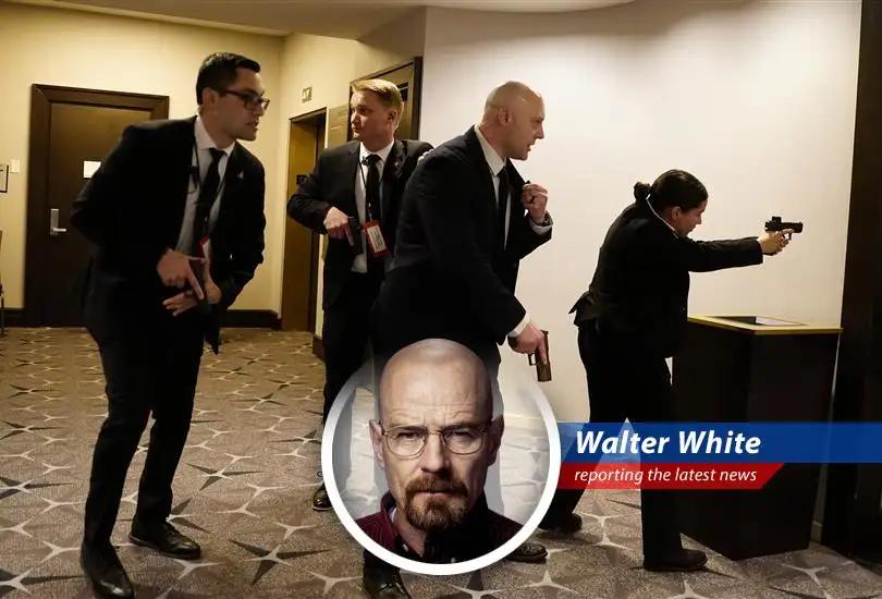 Secret Service agents surround President Trump and the First Lady following reports of gunfire at the White House Correspondents' Dinner