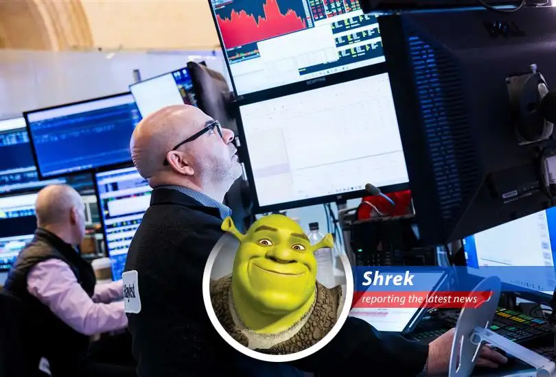 Shrek ponders the stock market while enjoying a relaxing mud bath.