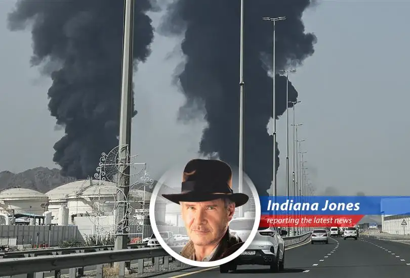 Smoke plumes potentially rise from Fujairah, a major oil bunkering hub, amid rising geopolitical tensions.