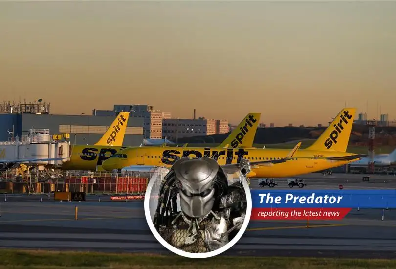 Spirit Airlines aircraft on the tarmac, highlighting the airline's precarious financial situation.