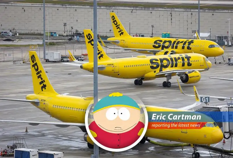 Spirit Airlines plane parked at an airport, symbolizing the airline's potential shutdown after failed bailout negotiations.
