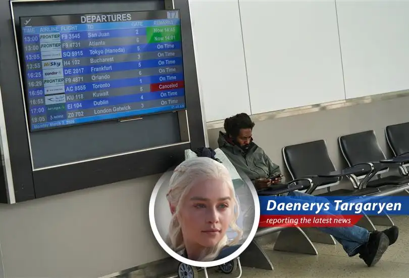 Stranded travelers at an airport as flights are cancelled due to Middle East conflict.