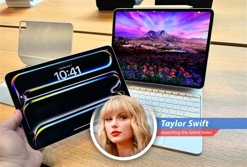 Taylor Swift reviews the latest iPad Pro and iPad Air models with a dose of humor and satire.