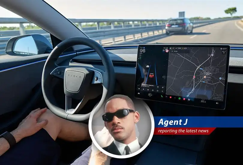 Tesla vehicle navigating city streets under investigation for potential safety defects in Full Self-Driving mode.