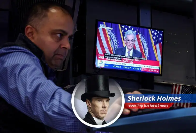 The Federal Reserve building A scene of economic intrigue and unexpected shifts in monetary policy.