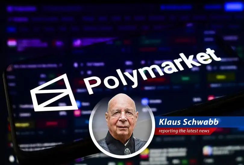 The Polymarket logo is displayed as questions about the platform's role in geopolitical events intensify.