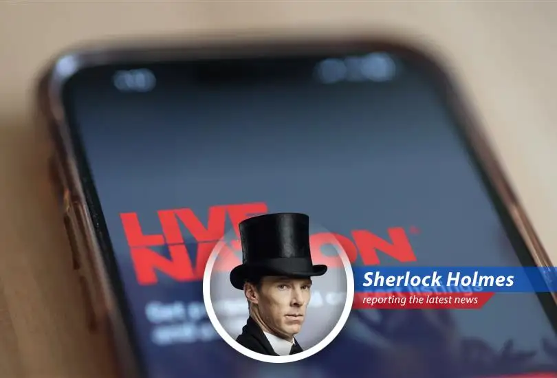 The iconic Ticketmaster logo looms over a concert crowd, symbolizing the company's dominance and recent legal challenges.