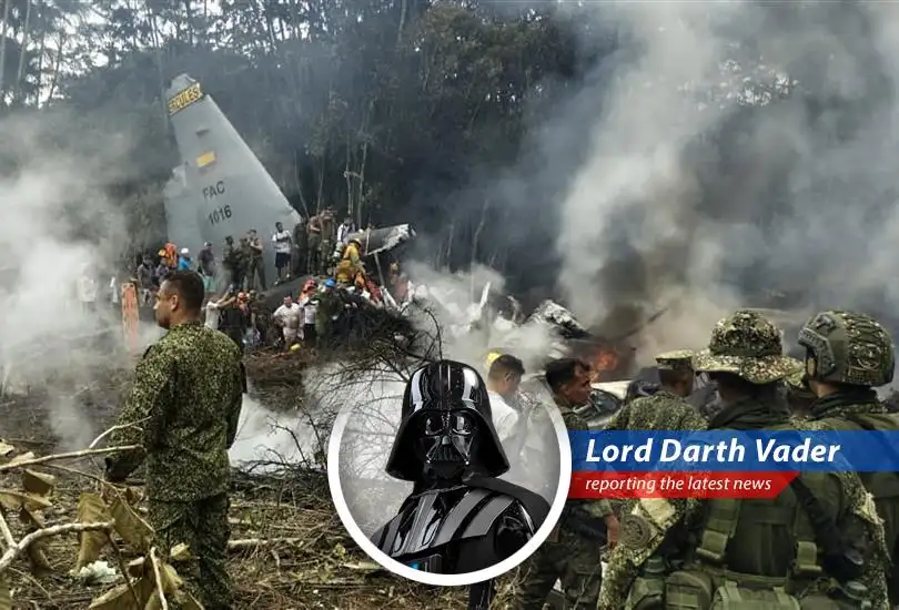 The wreckage of the C-130 transport plane after the tragic crash in Colombia.