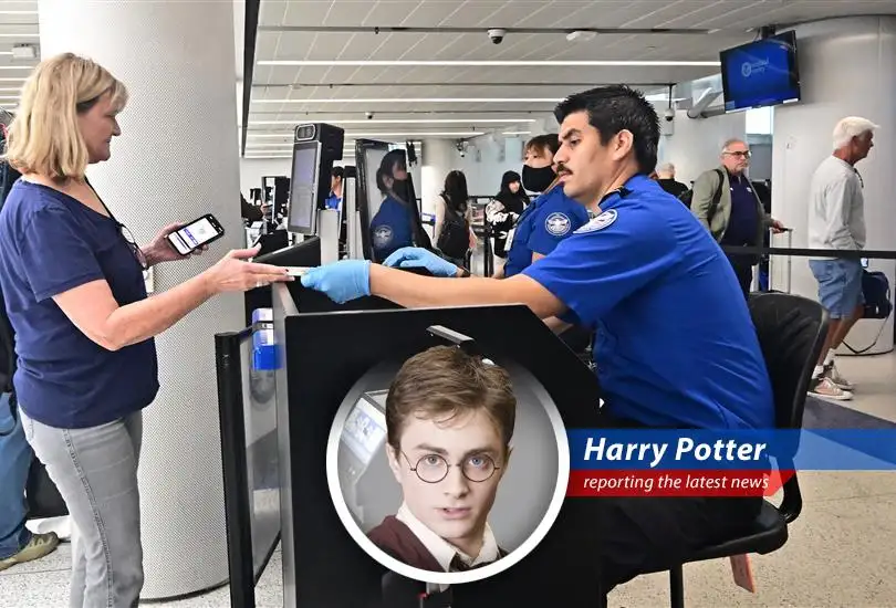 Travelers queue at an airport security checkpoint amidst TSA staffing shortages.