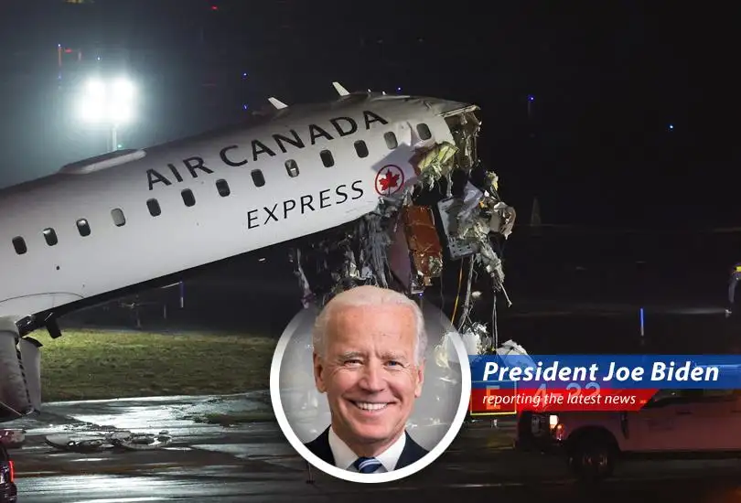 Wreckage of the Air Canada Express jet after colliding with a fire truck at LaGuardia Airport. The incident highlights critical safety concerns.