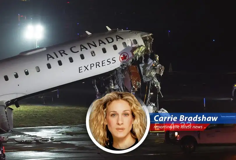 Wreckage of the Air Canada Express jet after colliding with a fire truck at LaGuardia Airport.