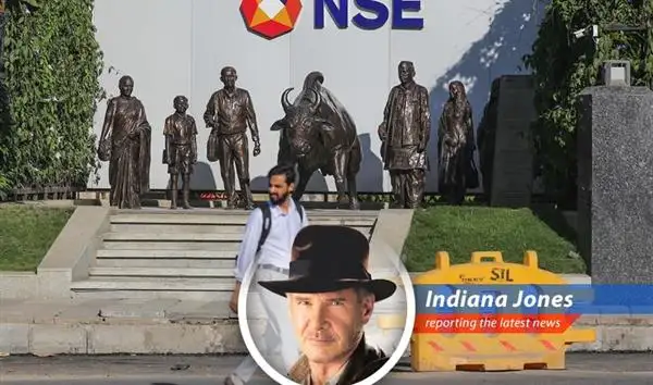 A bustling Indian stock exchange symbolizes the vibrant yet vulnerable IPO market facing headwinds from global instability