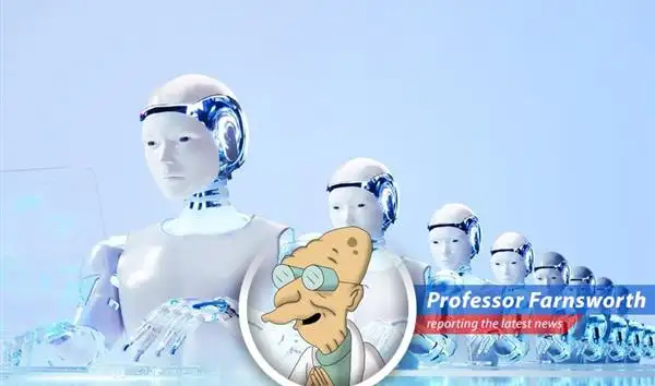 An artist's depiction of an AI robot possibly taking over a job currently held by a human, showcasing the core concern of job displacement.