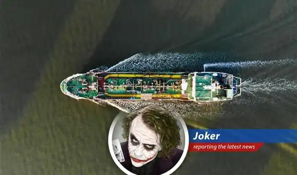 An oil tanker navigates troubled waters amidst rising geopolitical tensions in the Middle East what a joke.