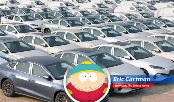 BYD vehicles lined up, showcasing their growing global presence despite profit challenges.