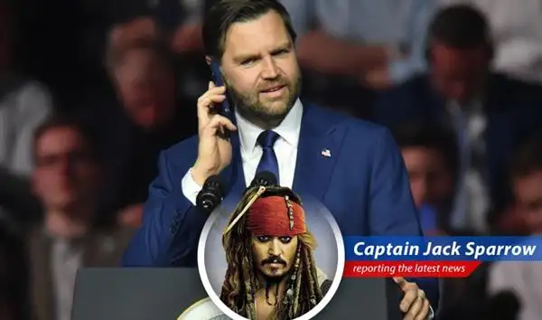 Captain Jack Sparrow observes the political maneuverings of Trump and Vance in Hungary.