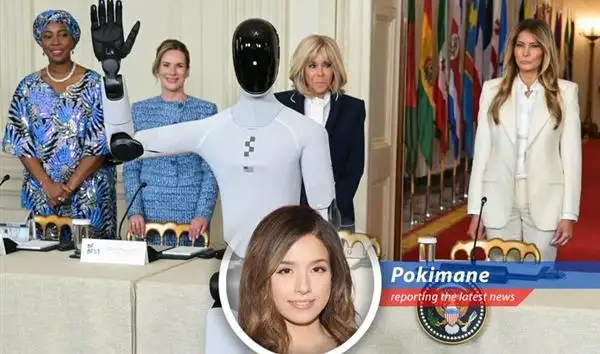 First Lady Melania Trump with Figure 3, the humanoid robot, at the Fostering the Future Together Global Coalition Summit.